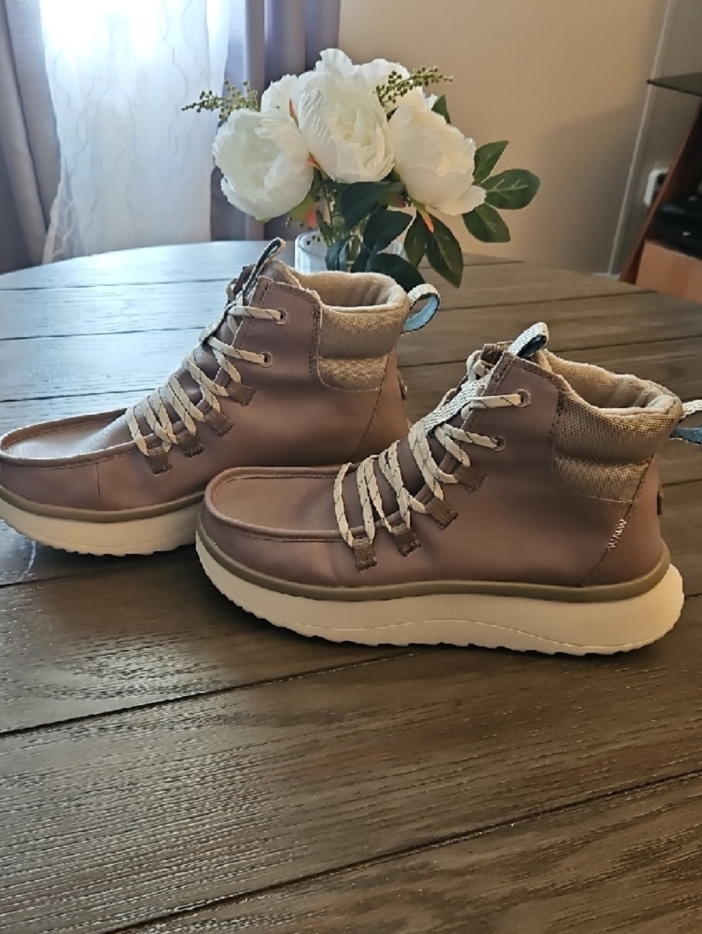 Hey Dude Women's Walnut Lace-Up High-Top Boots with Cream Soles - Picture 3 of 8